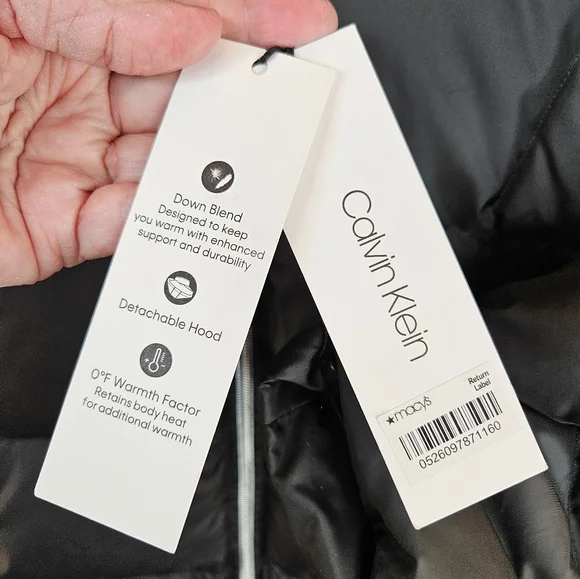 **SOLD***Calvin klein Womens Black Full Zip Coat Sz M Detachable Hood Faux Fur - Picture 7 of 15